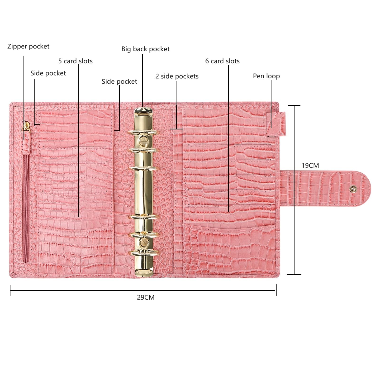Amazon.co.jp: Smartfee システム手帳A6メモ帳 レザーポケット ワニ柄